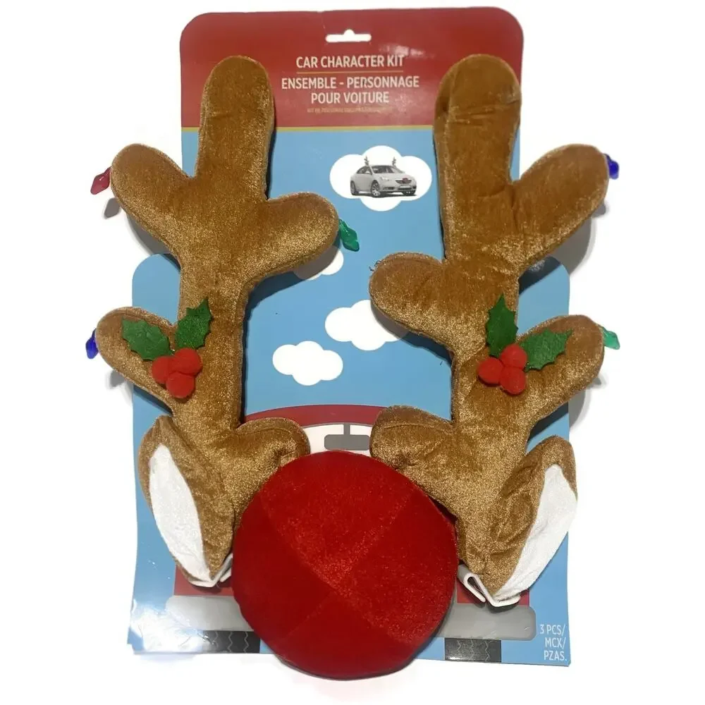 Amscan Christmas Reindeer Car Kit 3pc Plush Antlers & Red Nose Decorating